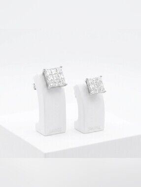 925 Sterling Silver Square Cluster Stud Earrings 2 Sizes [8.1mm/7.1mm]